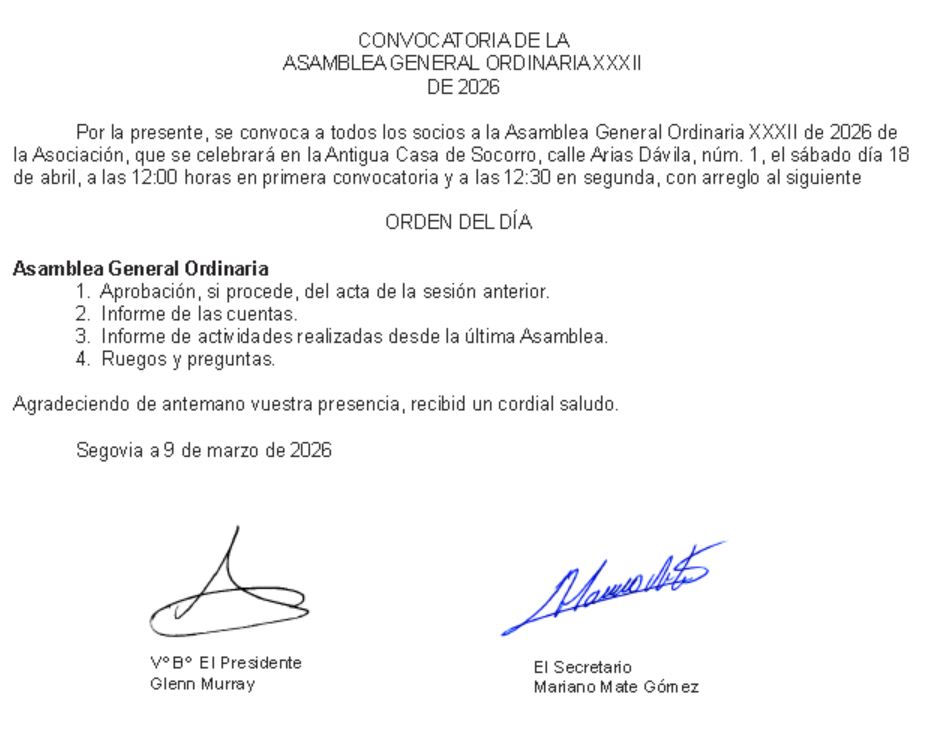 CONVOCATORIA DE LA ASAMBLEA GENERAL ORDINARIA XXXII DE 2026